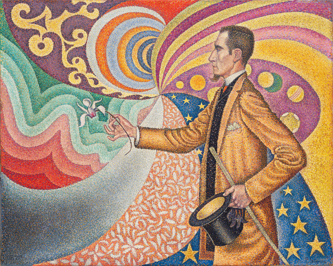 Opus 217. Über dem Email auf einem rhythmischen Hintergrund von Maßen und Winkeln, von Tönen und Nuancen, Porträt von Herrn Félix Fénéon im Jahr 1890 – Paul Signac