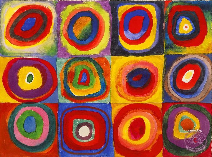 Farbstudie—Quadrate mit konzentrischen Ringen von Kandinsky